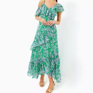Lilly Pulitzer Asymmetrical Dress in Green and Lavender